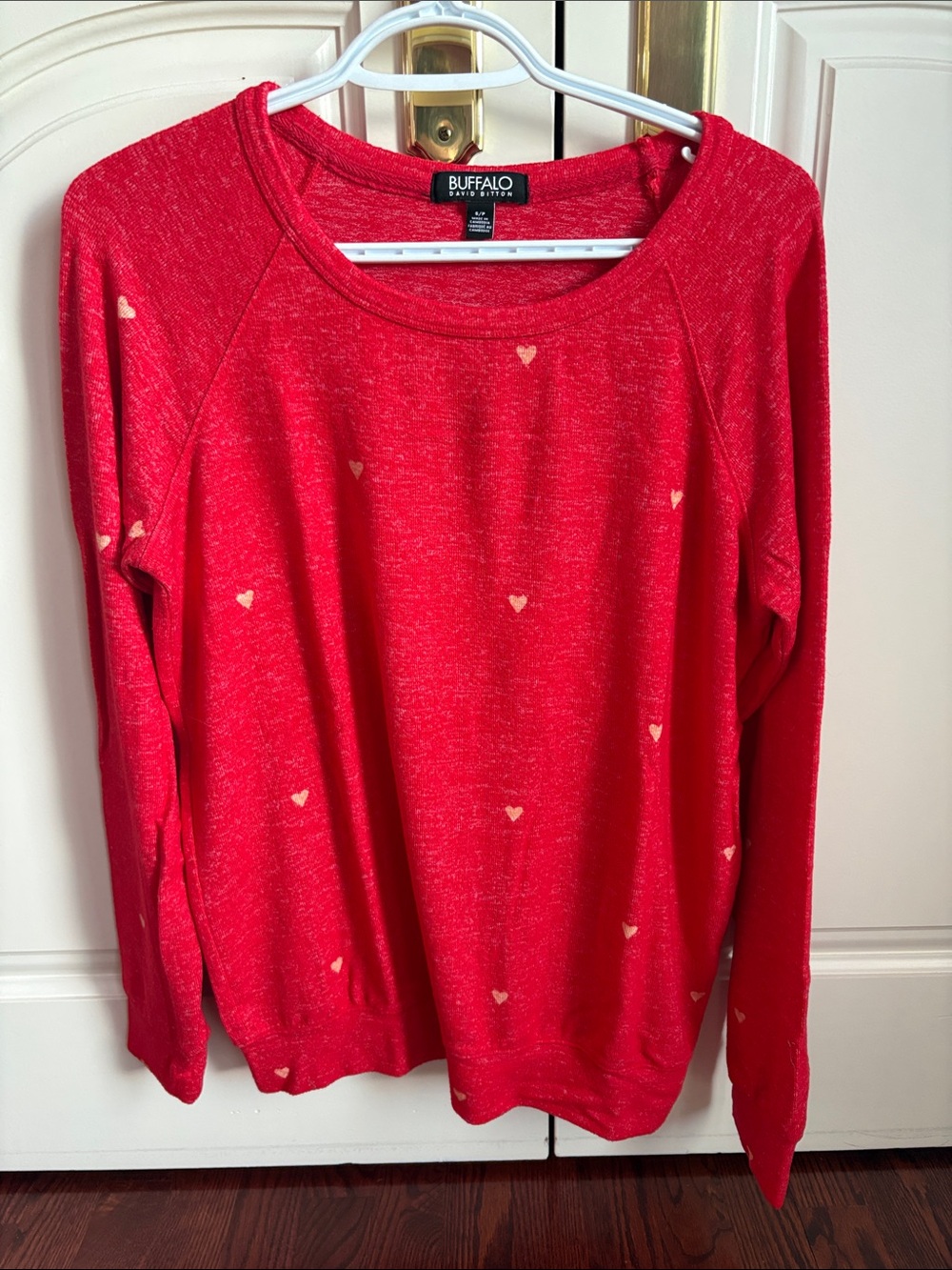 Buffalo David Bitton Red Scoop-Neck Heart-Print Sweater